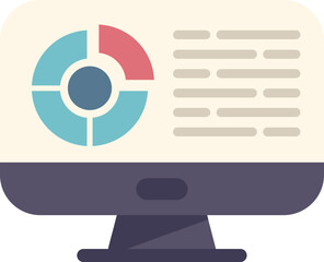 Poster - Computer showing statistical business data chart on screen, analyzing marketing research results, modern technology concept