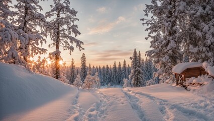 Wall Mural - sunset in the forest