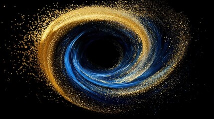 Poster - Blue and gold particle vortex with dynamic swirl and wind blowing effect in motion for artistic background