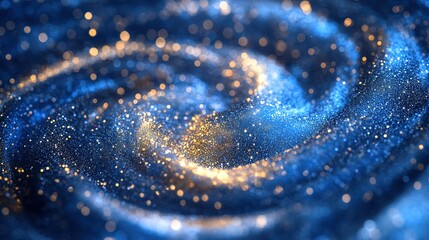 Aufkleber - Blue and gold particle vortex with dynamic swirl and wind blowing effect in motion for artistic background