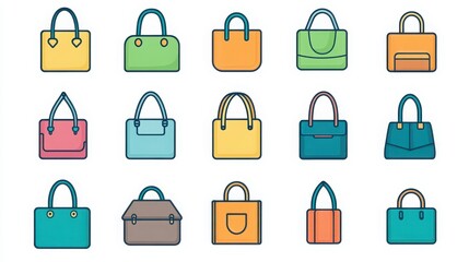 Wall Mural - Bags thin line icon set. such as handbag, shopping bag, backpack, tote bag, paper bag, plastic bag, duffel bag, briefcase