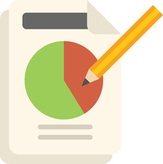 Poster - this colorful vector illustration shows a pencil pointing at a pie chart on paper, representing data