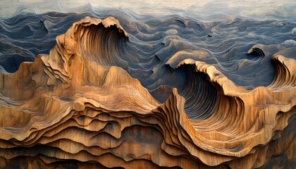 Sticker - Carved Wood Artwork Depicting Waves