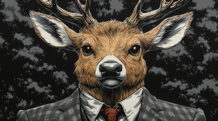 Sticker - A deer wearing a suit and tie stares intently at the camera.