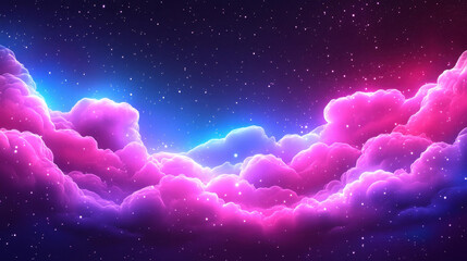 Canvas Print - Experience the allure of cosmic beauty with vibrant neon clouds and surreal vistas that bring deep space to life.