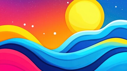 Fototapete - Vibrant 2D waves art with a modern cartoon flair, perfect for a unique background that captures attention.