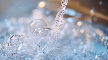 Poster - Clear Water Flow with Bubbles Close-Up