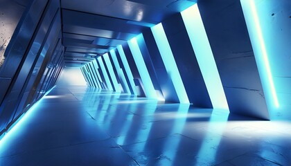 Wall Mural - Illuminated Blue Corridor: Abstract Interior with Shining Light in a 3D Render