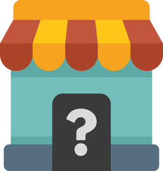 Poster - This flat vector illustration shows a question mark on a store front door, suggesting uncertainty about the business