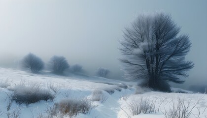 Wall Mural - mystical frosty winter landscape enveloped in a soft mist