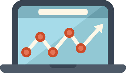 Poster - laptop showing statistics chart with increasing arrow, isolated on white background