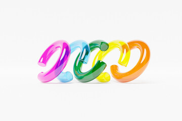 Fototapete - Futuristic neon colorful torus donut. 3D rendering,  torus geometry shape in   white  background
