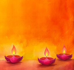 Wall Mural - watercolor painting of three  burning candles