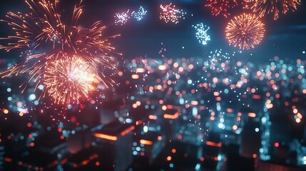 Wall Mural - Fireworks exploding in the night sky over a park.