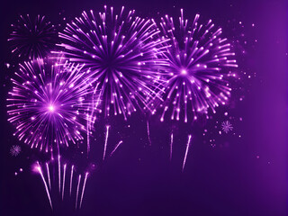 Banner Purple Firework celebrate anniversary happy new year 2024, 4th of july holiday festival. Banner Purple firework night time National holiday. Violet firework New year 2025 festival copy space