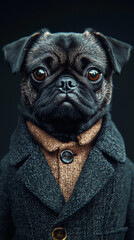 Canvas Print - A dapper pug in a tweed jacket, looking sharp.