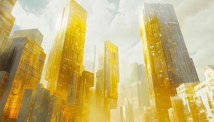 Wall Mural - Golden Cityscape with Tall Buildings Reaching for the Sky