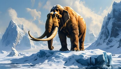 Wall Mural - Majestic mammoth on a towering iceberg, symbolizing the beauty and fragility of extinct species in a changing environment.