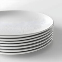 Minimalist Ceramic Plates with Geometric Grey Pattern Arranged on Plain White Background