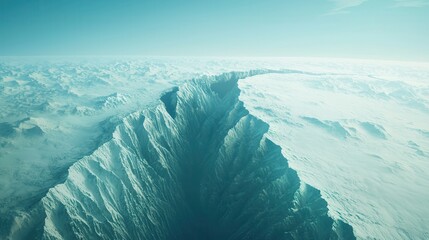 Wall Mural - Aerial View of a Snow-Covered Mountain Range with a Deep Canyon.