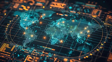 Wall Mural - Glowing firewall encircling a world map protecting global data streams