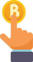 Poster - Businessman hand is touching bitcoin cryptocurrency icon on a white background