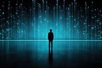 Wall Mural - A man stands in front of a blue background