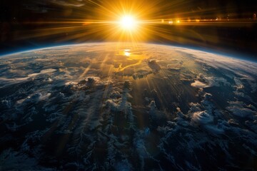 Wall Mural - the sun is shining brightly on the earth, creating a beautiful