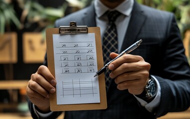 Aufkleber - Businessman with business performance document checklist and approves business project business evaluation, project approval and enhancing business performance