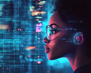 Poster - artificial intelligence cyber security threat illustration concept AI banner Male IT specialist analysing data information technology privacy leaks AR artificial intelligence