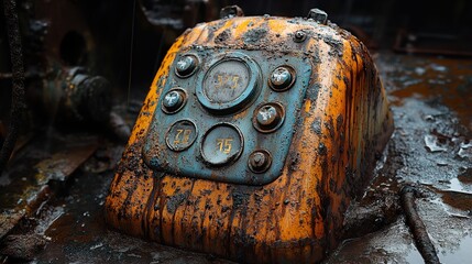 Wall Mural - Rusty Industrial Control Panel Close Up