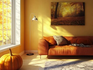 Canvas Print - Autumn Decor Pumpkin in Living Room