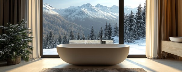 Bathroom apartment elegance featuring a modern bathtub by a window