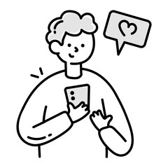Wall Mural - Hand drawn icon showing a person chatting on dating app 

