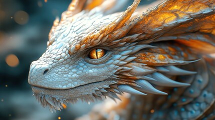 Canvas Print - Close-up of a Majestic Golden Dragon