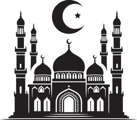 Wall Mural - Beautiful mosque silhouette vector illustration isolated on a white background