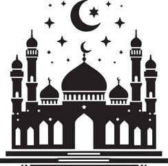 Beautiful mosque silhouette vector illustration isolated on a white background