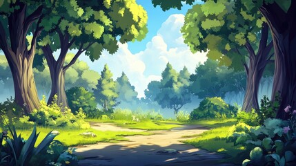 Wall Mural - A Sunlit Path Through a Lush Forest