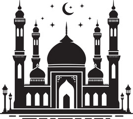 Wall Mural - Beautiful mosque silhouette vector illustration isolated on a white background