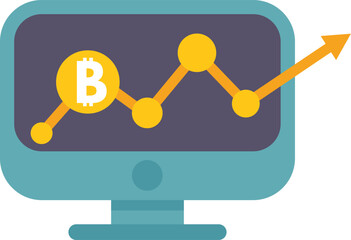 Poster - desktop computer displaying a chart showing the raising value of bitcoin cryptocurrency