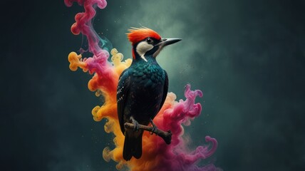 Wall Mural - Woodpecker in a Colorful Dream