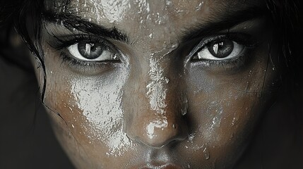 Wall Mural - Close-Up Portrait of a Woman with Intense Eyes