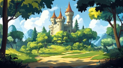 Wall Mural - A Majestic Stone Castle Nestled Within a Verdant Forest