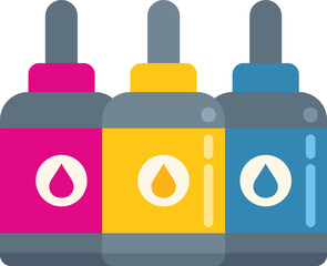Poster - three bottles filled with colored ink are representing the colors cyan, magenta, yellow and black us