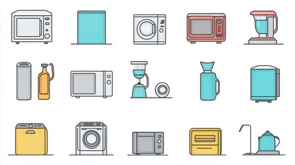 Poster - Home Appliances thin line icon set. such as iron, refrigerator, washing machine, microwave, air conditioner, television, coffee maker, vacuum cleaner, toaster