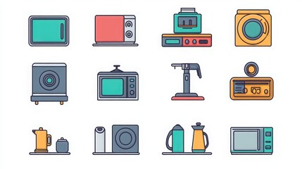 Wall Mural - Home Appliances thin line icon set. such as iron, refrigerator, washing machine, microwave, air conditioner, television, coffee maker, vacuum cleaner, toaster