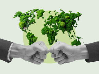 fist bump collide agreement of two businessman, environment protection concept, sustainability, soci