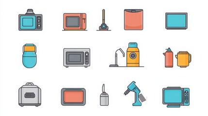 Poster - Home Appliances thin line icon set. such as iron, refrigerator, washing machine, microwave, air conditioner, television, coffee maker, vacuum cleaner, toaster