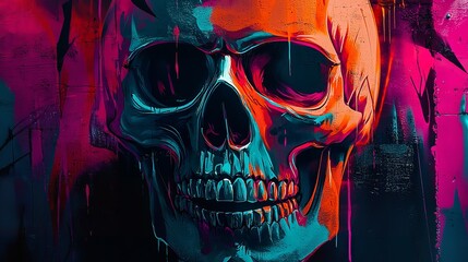 Digital art portrait of a skull queen with a glitchy red and cyan effect.