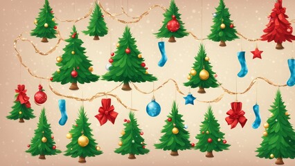 Poster - christmas tree and decorations, background